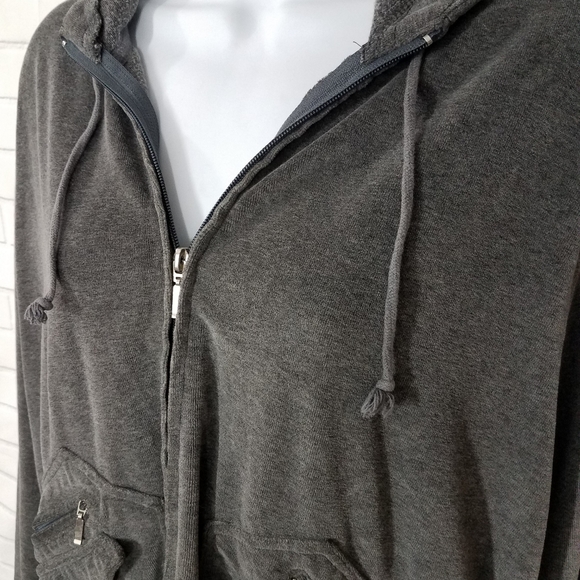 Nana Fashion Gray Velvet Zip Front Jogger Hoodie - Picture 5 of 10